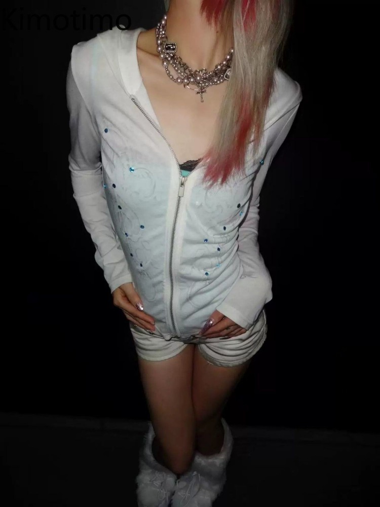 Street Fashion Goth - Kimotimo T-shirt con Cappuccio Stile Y2k