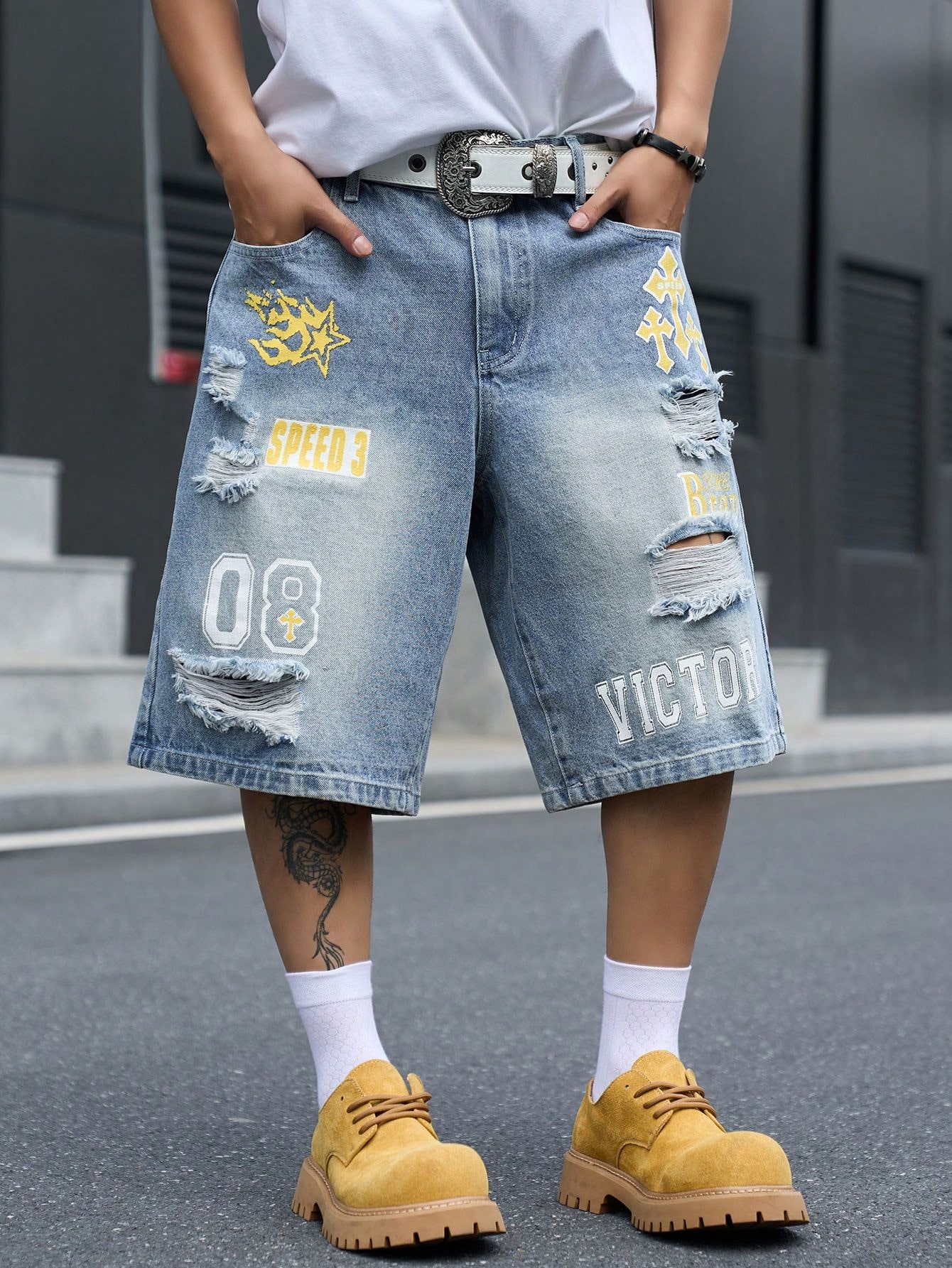 Street Fashion Dance - Bermuda in denim da uomo a
